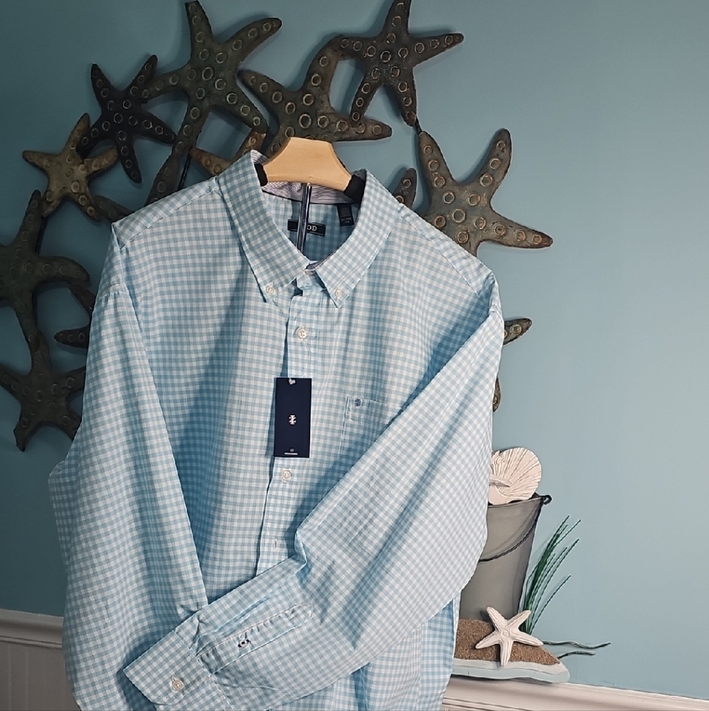 IZOD NWT 2XLB Men's Light Blue Checkered Shirt